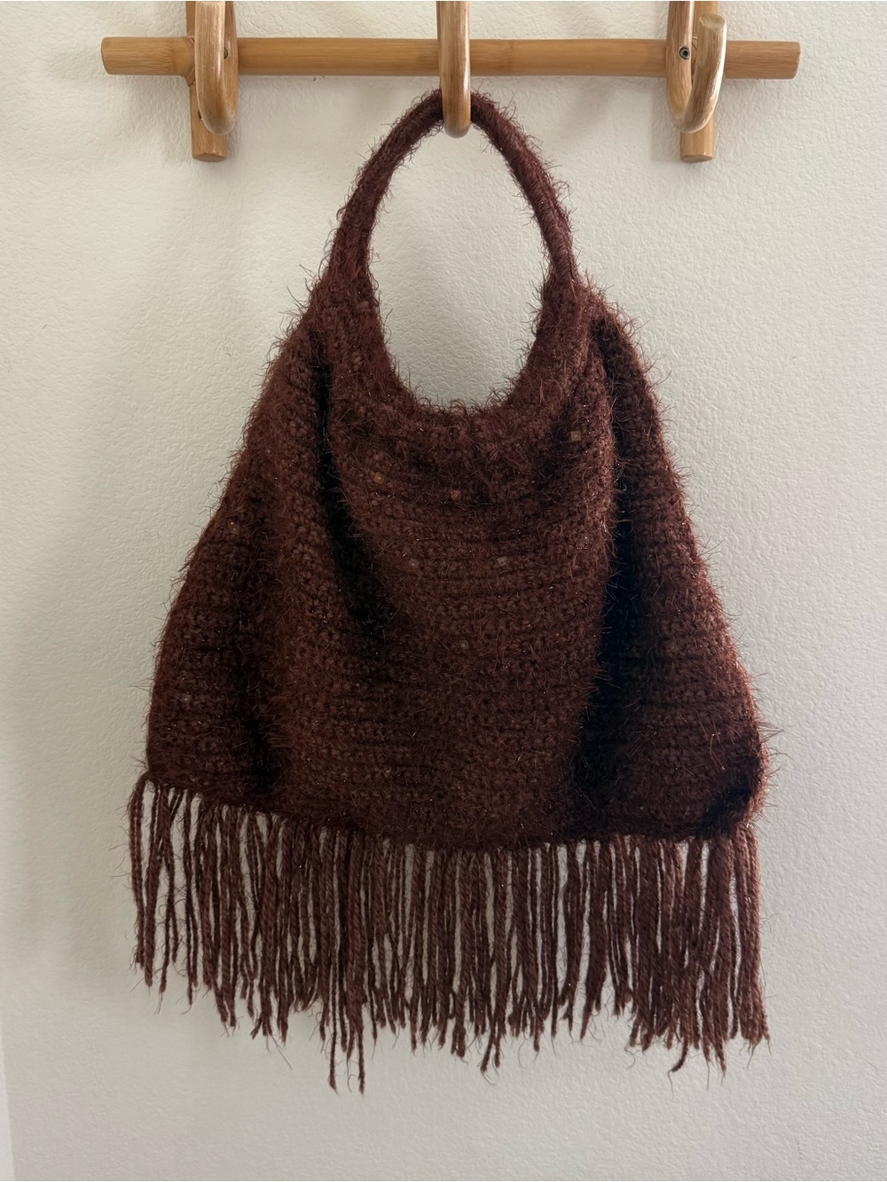 Vintage Boho fairycore western fringe slouchy Knit sequins hobo bag